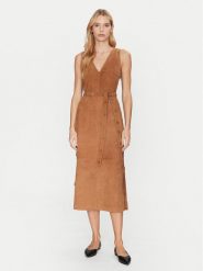 Munthe Sukienka skórzana Filom 251132025116 Brązowy Regular Fit. Brązowe sukienki damskie Munthe, bez wzorów, ze skóry, bez ramiączek. Za 1,469.00 zł.