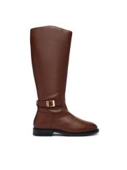 Tommy Hilfiger Kozaki Th Buckle Leather Knee Boot FW0FW09572 Brązowy. Brązowe kozaki damskie Tommy Hilfiger, ze skóry, bez obcasa, bez zapięcia. Za 949.99 zł.