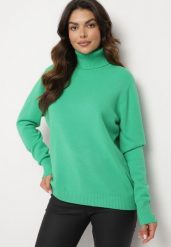 Zielony Golf z Wiskozą o Pudełkowym Kroju z Ozdobnymi Guzikami przy Rękawach Tialyn. Zielone golfy damskie Born2be, l, bez wzorów, z jeansu, bez ramiączek. Za 64.99 zł.