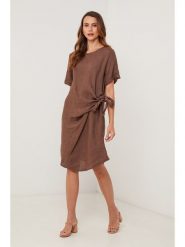 Lin Passion Lniana sukienka w kolorze brązowym rozmiar: 34/36. Brązowe sukienki damskie Lin Passion, bez wzorów, ze lnu, klasyczne, bez ramiączek. Za 154.95 zł.