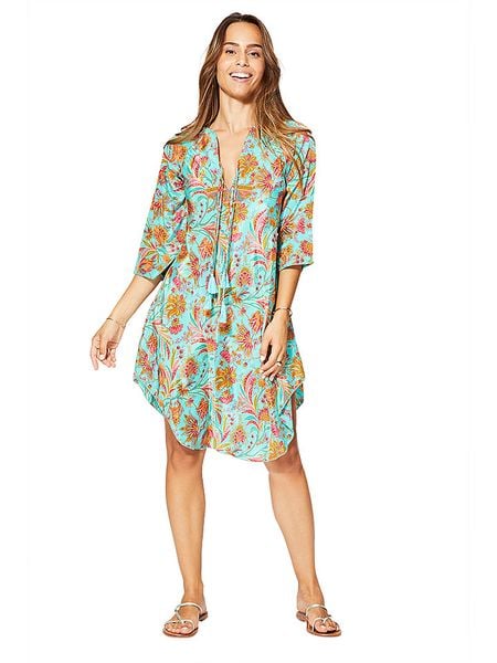 Aller Simplement Sukienka w kolorze turkusowo-pomarańczowym rozmiar: 38/40. Brązowe sukienki damskie Aller Simplement, bez wzorów, z wiskozy, bez ramiączek. Za 74.63 zł.