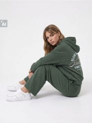 Spodnie dresowe wide leg z bawełną - khaki. Brązowe spodnie sportowe damskie Sinsay, l, bez wzorów, z bawełny. Za 39.99 zł.