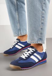 Niebieskie Sneakersy z Ozdobnymi Paskami na Nieregularnej Podeszwie Kolarina. Niebieskie obuwie sportowe damskie Born2be, z jeansu, bez zapięcia. Za 119.99 zł.