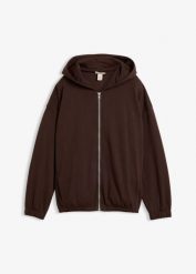 Bluza rozpinana z kapturem z mieszanki bawełny organicznej. Szare bluzy damskie bonprix, bez wzorów, z bawełny, z kapturem. Za 129.99 zł.