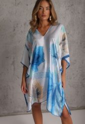 Niebieskie Ponczo z Wiskozy w Kwiatowy Print z Lamówką Twigs. Niebieskie swetry klasyczne damskie Renee, uniwersalny, z wiskozy, bez kołnierzyka. Za 59.99 zł.