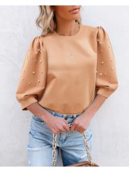 Milan Kiss Bluza w kolorze jasnobrązowym rozmiar: M. Brązowe bluzy damskie Milan Kiss, m, bez wzorów, bez kaptura. Za 109.52 zł.