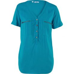 Bluzka z wiskozy, krótki rękaw bonprix ciemnoturkusowy. Bluzki damskie marki Mohito. Za 37.99 zł.