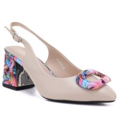 Czółenka na ozdobnym obcasie beżowe Vinceza 62278. Brązowe czółenka damskie VINCEZA, bez wzorów, ze skóry ekologicznej, bez obcasa. Za 159.99 zł.