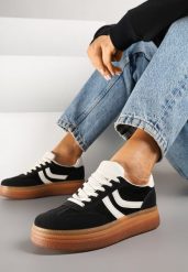 Czarne Sneakersy Typu Kultowe Tenisówki na Niskiej Platformie Olritia. Czarne obuwie sportowe damskie Renee, bez wzorów, z materiału, bez zapięcia. Za 89.99 zł.