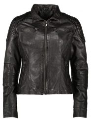 HIS Skórzana kurtka w kolorze czarnym rozmiar: 42. Czarne kurtki damskie HIS, bez wzorów, ze skóry, bez kaptura. Za 616.45 zł.