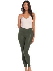 Magic Bodyfashion Legginsy "Leather Look Leggings" w kolorze zielonym ze skóry syntetycznej rozmiar: XL. Zielone legginsy damskie MAGIC Bodyfashion, xl, bez wzorów, ze skóry. Za 154.07 zł.