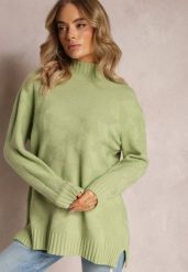 Zielony Golf z Długim Rękawem Oligese. Zielone golfy damskie Renee, l, bez wzorów, z dzianiny, bez ramiączek. Za 84.99 zł.