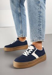 Granatowe Sneakersy Typu Klasyczne Tenisówki na Grubej Podeszwie Hanistra. Niebieskie obuwie sportowe damskie Born2be, bez wzorów, z jeansu, bez zapięcia. Za 109.99 zł.