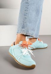 Jasnoniebieskie Sneakersy Ozdobione Przeszyciami i Podwójnym Sznurowaniem Telisaria. Niebieskie obuwie sportowe damskie Renee, z jeansu, bez zapięcia. Za 79.99 zł.