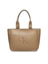 Calvin Klein Torebka Bold Ck Medium Tote LV04F3218G Beżowy. Brązowe shopper bag Calvin Klein, ze skóry, bez dodatków. Za 569.99 zł.