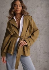 Zielona Kurtka z Bawełny i Wiskozy o Fasonie Krótkiego Trencza Abicara. Zielone kurtki damskie Renee, l, bez wzorów, z bawełny, z kapturem. Za 179.99 zł.