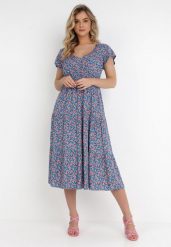 Niebieska Sukienka Helledeia. Niebieskie sukienki damskie Born2be, z aplikacjami, bez ramiączek. Za 69.99 zł.