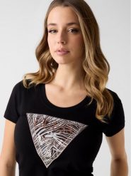 Guess T-Shirt 182454 Czarny Classic Fit. Czarne t-shirty damskie Guess, s, z aplikacjami, bez kołnierzyka. Za 194.99 zł.