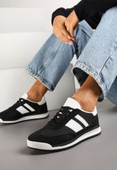Czarne Sneakersy Tenisówki z Ozdobnymi Paskami Flormi. Czarne obuwie sportowe damskie Born2be, na wiosnę, z jeansu, bez zapięcia, tenisowe. Za 89.99 zł.