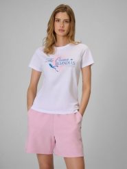 4F T-shirt regular z nadrukiem damski - biały XL. Białe t-shirty damskie 4F, xl, bez wzorów, z bawełny, bez kołnierzyka. Za 59.99 zł.