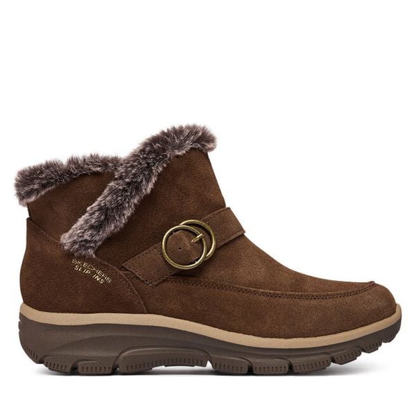 Botki Skechers. Brązowe botki damskie Skechers, bez obcasa, na płaskiej podeszwie, bez zapięcia. Za 449.99 zł.