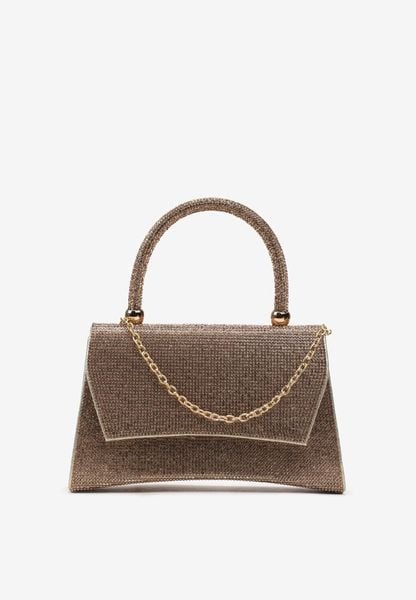 Złota Mała Torebka w Cyrkonie z Rączką i Łańcuszkiem Bremia. Żółte torebki klasyczne damskie Born2be, na ramię, małe, bez dodatków. Za 109.99 zł.