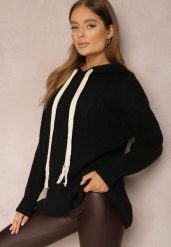 Czarny Sweter Oversize z Kapturem Ukuroa. Czarne swetry klasyczne damskie Renee, uniwersalny, z jeansu, bez kołnierzyka. Za 69.99 zł.