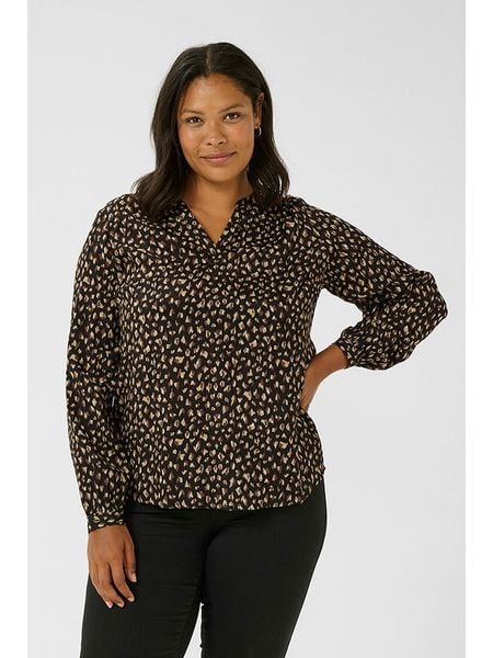 KAFFE curve Bluzka w kolorze beżowo-brązowo-czarnym rozmiar: 46. Czarne bluzki damskie KAFFE curve, bez wzorów, z wiskozy, bez kołnierzyka, bez ramiączek. Za 66.00 zł.