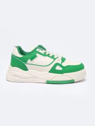 Sneakersy damskie ze skóry ekologicznej beżowo-zielone NN274671 801. Brązowe obuwie sportowe casual damskie Big Star, z jeansu. Za 159.99 zł.