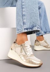 Złote Sneakersy Thessiore. Żółte obuwie sportowe damskie Renee, bez zapięcia. Za 119.99 zł.