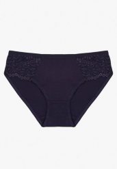Granatowe Bawełniane Majtki Figi o Klasycznym Fasonie Venalice. Niebieskie figi Renee, z aplikacjami, z bawełny. Za 9.99 zł.