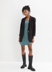 Sukienka shirtowa z bawełny z koronką. Czarne sukienki damskie bonprix, bez wzorów, z bawełny, bez ramiączek. Za 72.99 zł.