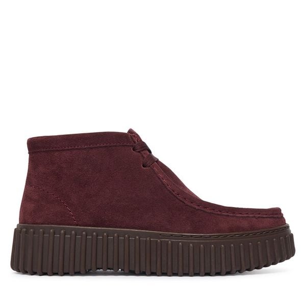 Trzewiki Clarks. Czerwone botki damskie Clarks, bez obcasa, na płaskiej podeszwie, bez zapięcia. Za 519.99 zł.