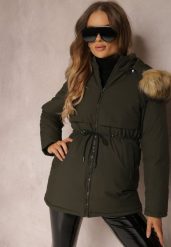 Ciemnozielona Kurtka Parka z Kapturem z Futerkiem Bimi. Zielone kurtki damskie Renee, na jesień, l, z kapturem. Za 169.99 zł.