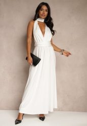 Biała Sukienka Koktajlowa Multiway z Wiskozą Wiązana na Szyi Lilovea. Białe sukienki damskie Renee, bez wzorów, z wiskozy, eleganckie, bez ramiączek. Za 189.99 zł.