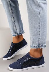 Granatowe Tenisówki z Ażurowymi Wstawkami Po Bokach Salessa. Niebieskie obuwie sportowe damskie Renee, na lato, z jeansu, bez zapięcia, tenisowe. Za 34.99 zł.