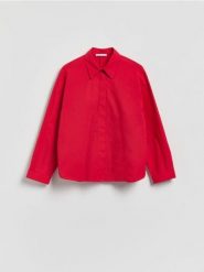 Bawełniana koszula - fioletowy. Fioletowe koszule damskie Reserved, l, bez wzorów, z bawełny, bez kołnierzyka, bez ramiączek. Za 129.99 zł.