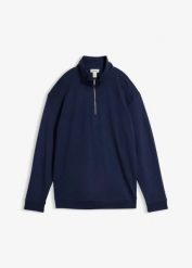 Bluza z bawełnianego interlocku. Niebieskie bluzy damskie bonprix, bez wzorów, z bawełny, bez kaptura. Za 79.99 zł.