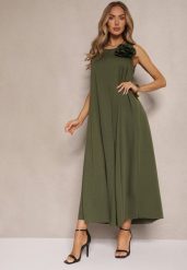 Ciemnozielony Kombinezon z Wiskozą Ozdobiona Kwiatem Broszką 3D Solio. Zielone sukienki damskie Renee, bez wzorów, z wiskozy, eleganckie, bez ramiączek. W wyprzedaży za 119.99 zł.