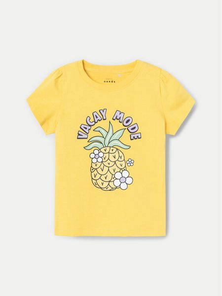 NAME IT T-Shirt Vibeke 13228146 Żółty Regular Fit. Żółte koszulki i t-shirty dziewczęce Name it, bez wzorów, z bawełny, bez kołnierzyka, bez ramiączek. Za 39.99 zł.