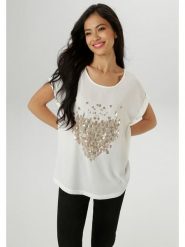 Aniston Koszulka w kolorze beżowym rozmiar: 38. Brązowe bluzki damskie Aniston, bez wzorów, bez kołnierzyka, bez ramiączek. Za 56.99 zł.