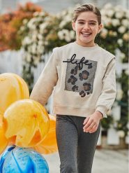 Mayoral Komplet bluza i legginsy 7755 Beżowy Regular Fit. Brązowe bluzy dziewczęce Mayoral, bez wzorów, z syntetyku, bez ramiączek, bez kaptura. Za 109.99 zł.