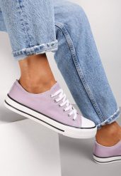 Fioletowe Trampki Lakellet. Fioletowe trampki damskie Renee, bez wzorów, z gumy, przed kostkę, bez zapięcia. Za 54.99 zł.