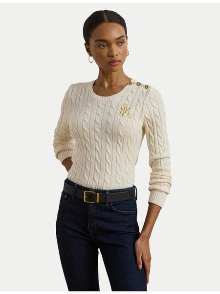 Lauren Ralph Lauren Sweter 200932223002 Écru Slim Fit. Swetry klasyczne damskie Lauren Ralph Lauren, m, z bawełny, bez kołnierzyka. Za 559.99 zł.