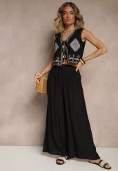 Czarne Spodnie z Wiskozą o Szerokim Kroju High Waist Orrana. Czarne spodnie materiałowe damskie Renee, bez wzorów, z jeansu. Za 39.99 zł.