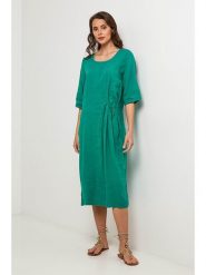 Lin Passion Lniana sukienka w kolorze zielonym rozmiar: 34/36. Zielone sukienki damskie Lin Passion, z aplikacjami, ze lnu, klasyczne, bez ramiączek. Za 173.99 zł.