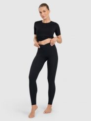 4F Legginsy do jogi i pilatesu szybkoschnące damskie - czarne M. Czarne legginsy sportowe damskie 4F, l, bez wzorów, z dzianiny, z podwyższonym stanem, na jogę i pilates. Za 169.99 zł.