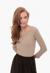 Koszulka damska z rękawem 3/4, Slim Fit, L-KATI. Brązowe koszulki damskie Volcano, l, bez wzorów, z bawełny, bez kołnierzyka, bez ramiączek. Za 69.99 zł.