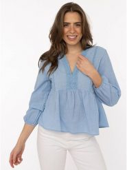 Zwillingsherz Bluzka w kolorze błękitnym rozmiar: onesize. Niebieskie bluzki damskie Zwillingsherz, bez wzorów, z bawełny, bez kołnierzyka, bez ramiączek. Za 104.99 zł.