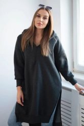 Bluza ocieplana z rozcięciami na bokach grafitowa. Szare bluzy damskie KESI, l, bez wzorów, z bawełny, bez kaptura. Za 284.37 zł.
